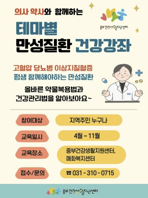 시흥시, 전문 의료인에게 듣는 알찬 정보...테마별 만성질환 건강강좌 7일부터 열려
