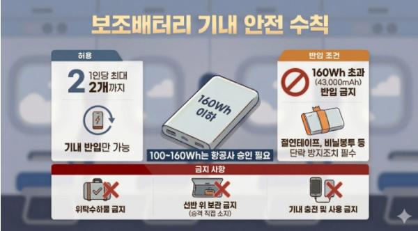 국토교통부, 우리 기준이 세계 표준으로 … 보조배터리 2개 제한, 기내 사용·충전 전면 금지