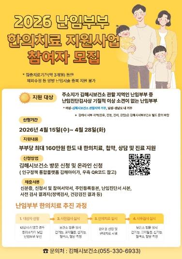 김해시, 난임부부 한의치료 지원사업 참여자 모집