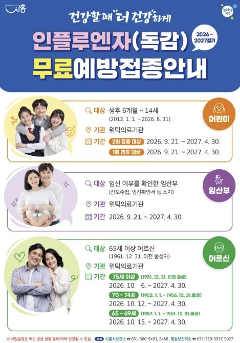 시흥시, 9월 21일부터 인플루엔자 무료 예방접종 시행…일정 앞당겨
