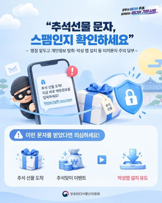 방송미디어통신위원회, '추석선물 문자, 스팸인지 확인하세요'